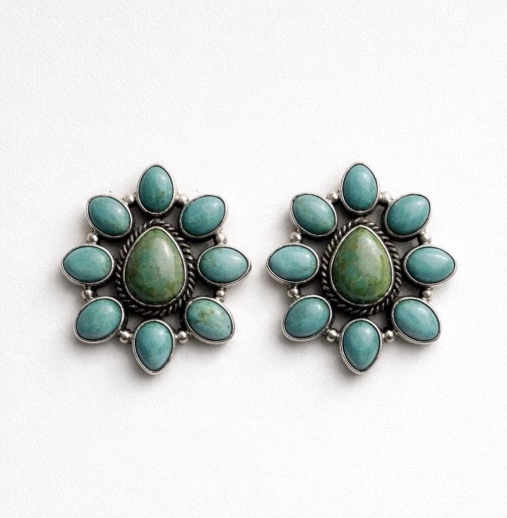 The "Desert Sky" Teardrops Carico Lake Kingman Turquoise Cluster Earrings